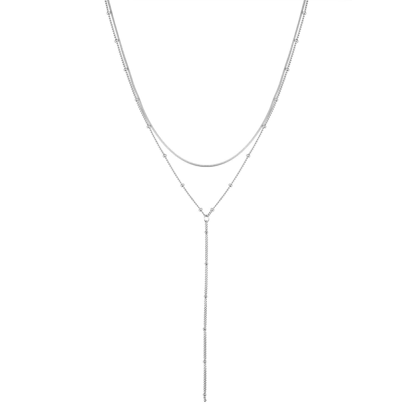 Layered Snake and Satellite Chain Y Necklace